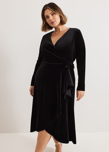 Phase Eight Julia Velvet Wrap Dress Black Canada | FXSYPU-125